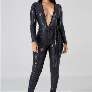 Deep V Cut Sequin Jumpsuit
